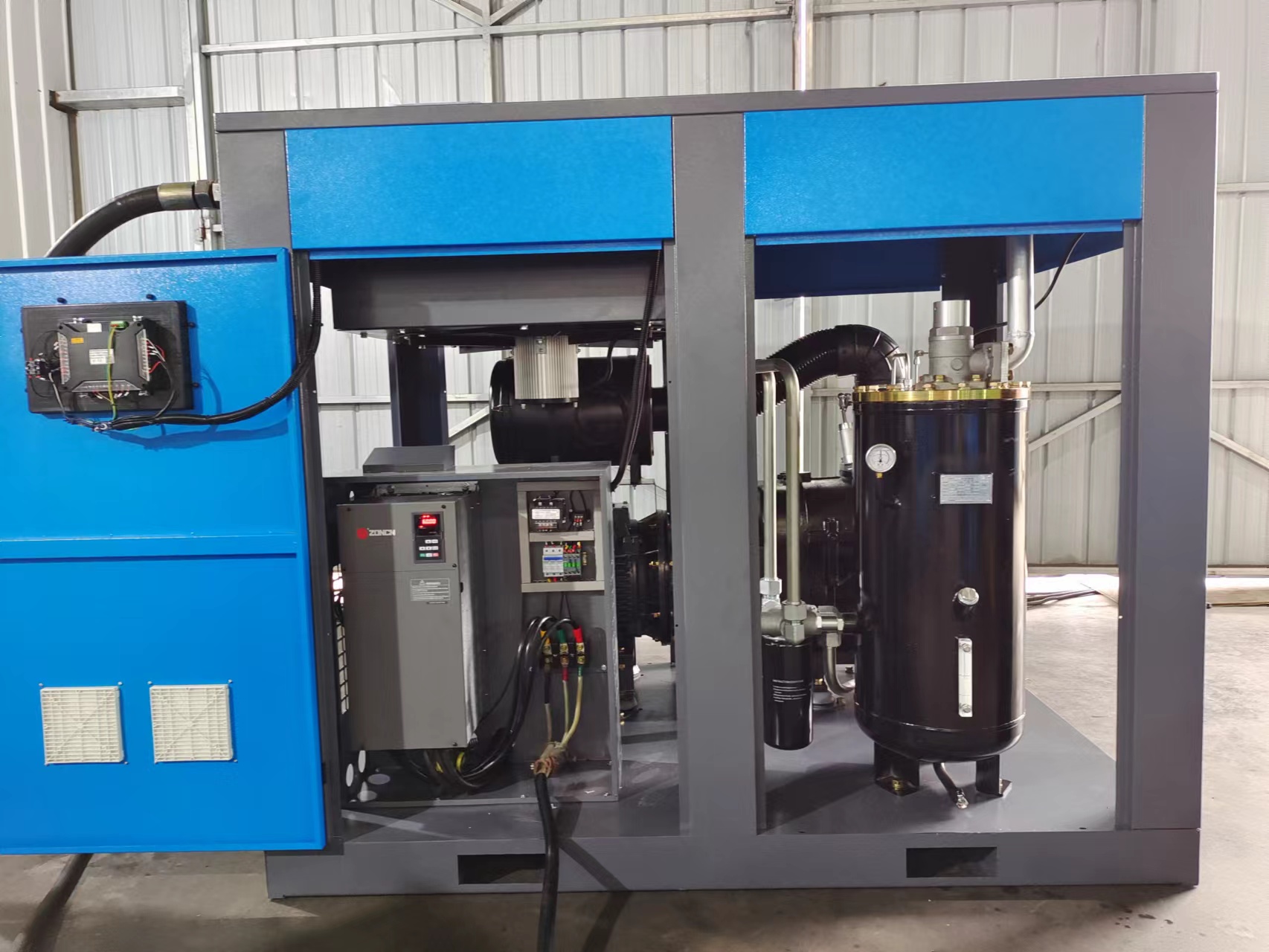 High efficiency PMVSD two stage screw air compressor for glass processing